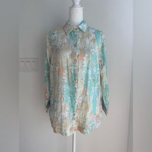 Soft Surroundings Pastel Aqua and Cream Button-Down Shirt